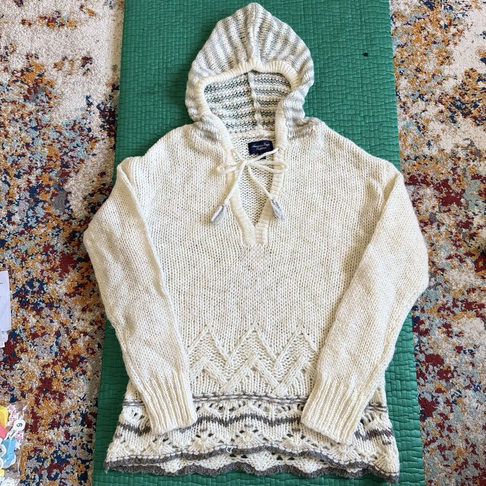 NEW American Eagle Outfitters Cozy Seriously Soft Wool Blend Hooded Sweater Sz L